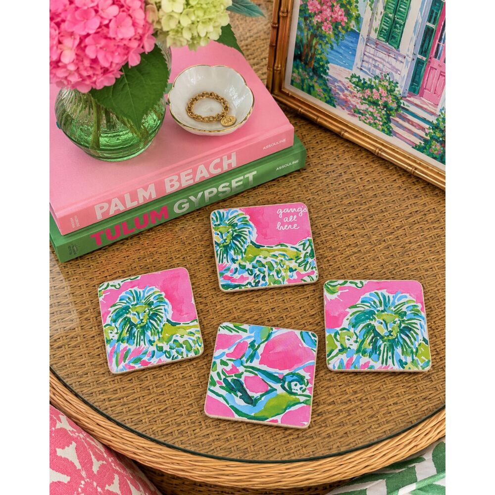 Set Of 4 Handmade Coasters Preppy Coastal Cottage Beachy Entertaining Hostess